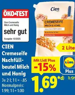 Lidl CIEN Cremeseife Nachfüllbeutel Milch und Honig Angebot