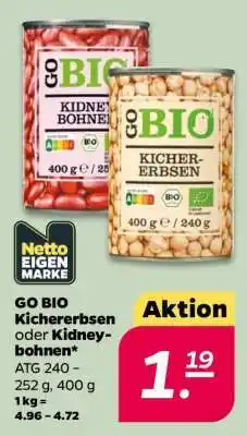 NETTO GO BIO Kichererbsen oder Kidneybohnen Angebot