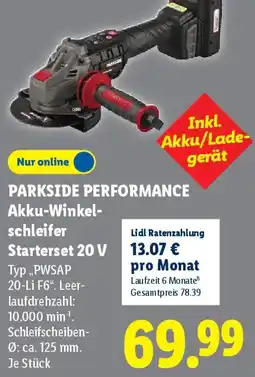 Lidl PARKSIDE PERFORMANCE Akku-Winkelschleifer Starterset 20 V Angebot