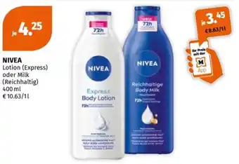 Müller NIVEA Lotion (Express) oder Milk (Reichhaltig) Angebot