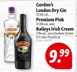 Nah & Frisch Gordon's London Dry Gin Premium Pink oder Baileys Irish Cream Angebot
