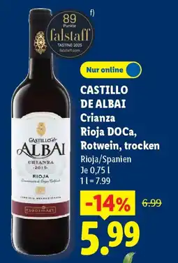Lidl CASTILLO DE ALBAI Crianza Rioja DOCa, Rotwein, trocken Angebot