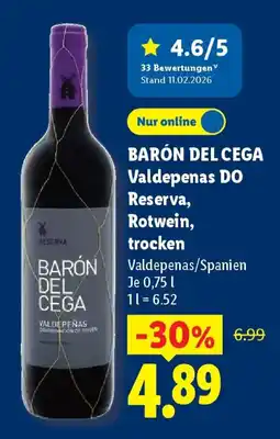 Lidl BARÓN DEL CEGA Valdepenas DO Reserva, Rotwein, trocken Angebot