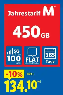 Lidl Jahrestarif M 450GB Angebot