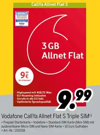 MEDIMAX Vodafone CallYa Allnet Flat S Triple SIM Angebot