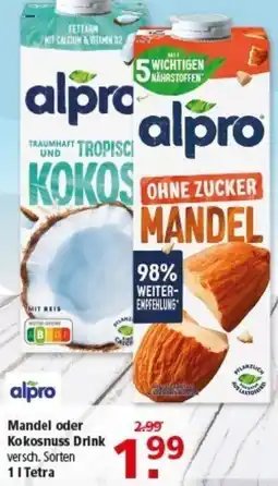 Multi Markt alpro Mandel oder Kokosnuss Drink Angebot