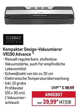 METRO CASO DESIGN Kompakter Design-Vakuumierer VR190 Advance Angebot
