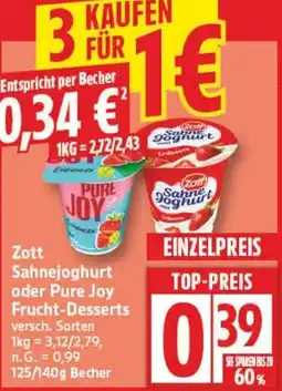 Aldi Nord Zott Sahnejoghurt oder Pure Joy Frucht-Desserts Angebot