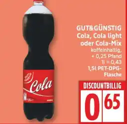 Aldi Nord GUT&GÜNSTIG Cola, Cola light oder Cola-Mix Angebot