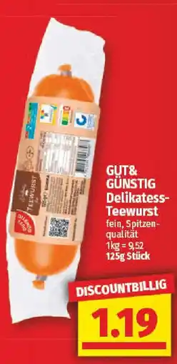 NP Discount GUT& GÜNSTIG Delikatess Teewurst Angebot