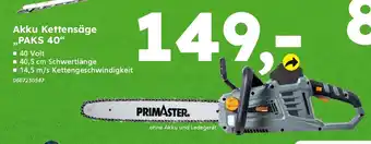 Globus Baumarkt PRIMASTER Akku Kettensäge "PAKS 40" Angebot