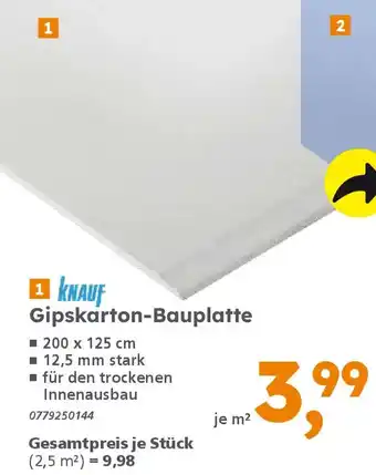 Globus Baumarkt KNAUF Gipskarton-Bauplatte Angebot