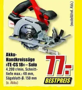 B1 Discount Baumarkt Akku Handkreissäge Angebot