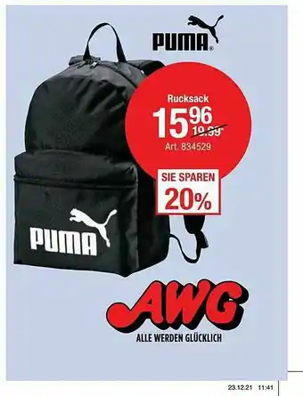 AWG Mode Puma Rucksack Angebot