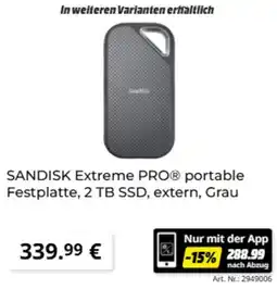 MediaMarkt SANDISK Extreme PRO portable Festplatte, 2 TB SSD, extern, Grau Angebot