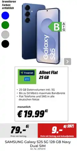 MediaMarkt SAMSUNG Galaxy S25 5G 128 GB Navy Dual SIM Angebot