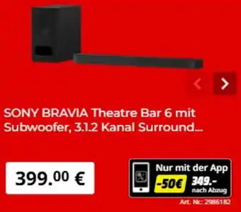 MediaMarkt SONY BRAVIA Theatre Bar 6 mit Subwoofer Angebot