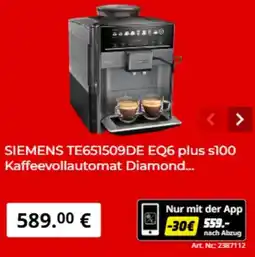 MediaMarkt SIEMENS TE651509DE EQ6 plus s100 Kaffeevollautomat Diamond Angebot