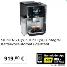 MediaMarkt SIEMENS TQ713D03 EQ700 integral Kaffeevollautomat Edelstahl Angebot