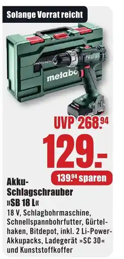 B1 Discount Baumarkt Metabo Akku Schlagschrauber SB 18 L Angebot