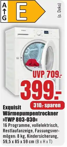 B1 Discount Baumarkt Exquisit Wärmepumpentrockner TWP 803-030 Angebot