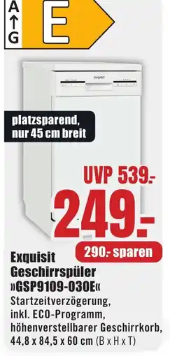 B1 Discount Baumarkt Exquisit Geschirrspüler GSP9109-030E Angebot