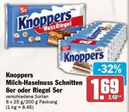 AEZ Knoppers Milch-Haselnuss Schnitten 8er oder Riegel 5er Angebot