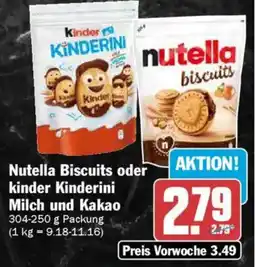 AEZ Nutella Biscuits oder kinder Kinderini Milch und Kakao Angebot