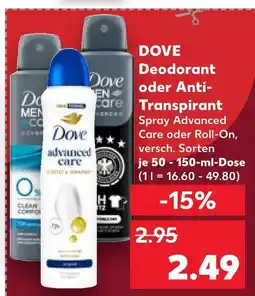 Kaufland Dove deodorant oder anti-transpirant spray advanced care oder roll-on Angebot