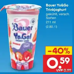 Netto Marken-Discount Bauer Yo&Go Trinkjoghurt Angebot