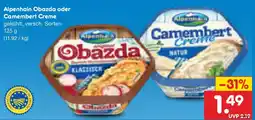 Netto Marken-Discount Alpenhain Obazda oder Camembert Creme Angebot