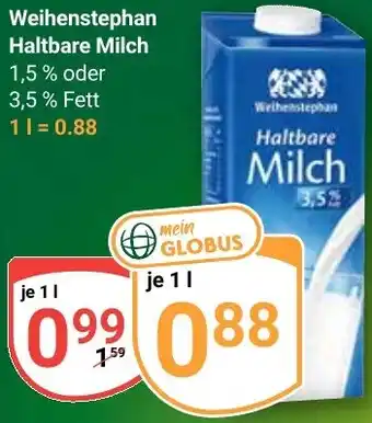 Globus Weihenstephan Haltbare Milch Angebot