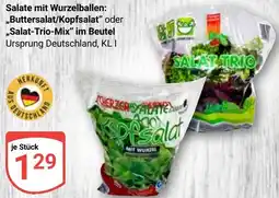 Globus Salate mit Wurzelballen: ,,Buttersalat/Kopfsalat" oder ,,Salat-Trio-Mix" im Beutel Angebot