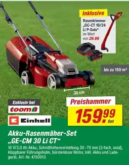 toom Baumarkt Einhell Akku-Rasenmäher-Set ,,GE-CM 30 Li CT" Angebot