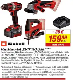 toom Baumarkt Einhell Maschinen-Set,,TE-TK 18/3 Li Kit" Angebot