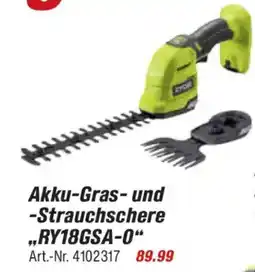 toom Baumarkt RYOBI Akku-Gras-und -Strauchschere ,,RY18GSA-0" Angebot