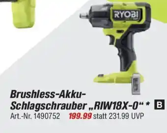 toom Baumarkt RYOBI Brushless-Akku- Schlagschrauber,,RIW18X-0" Angebot