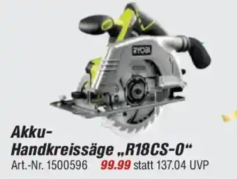 toom Baumarkt RYOBI Akku- Handkreissäge „,R18CS-0" Angebot