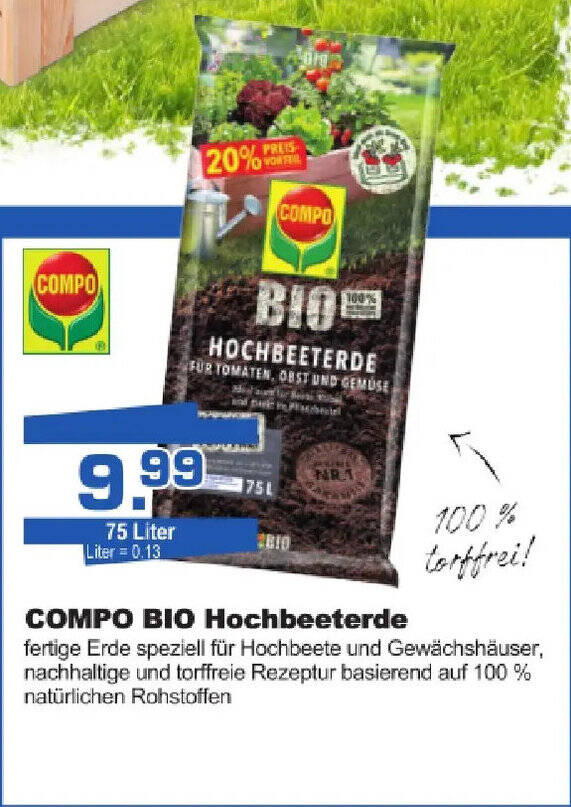 COMPO BIO Hochbeeterde .75 L Angebot bei Bauzentrum Borgers