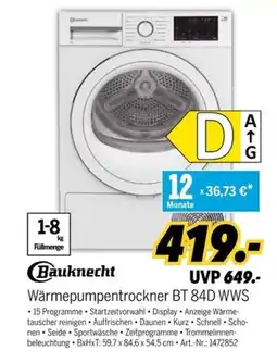 MEDIMAX Bauknecht Wärmepumpentrockner BT 84D WWS Angebot