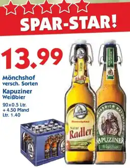 Hol'ab Getränkemarkt Mönchshof versch. Sorten Kapuziner Weißbier Angebot