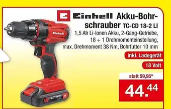 Zimmermann Einhell Akku Bohrschrauber Tc Cd 18 2 Li Angebot