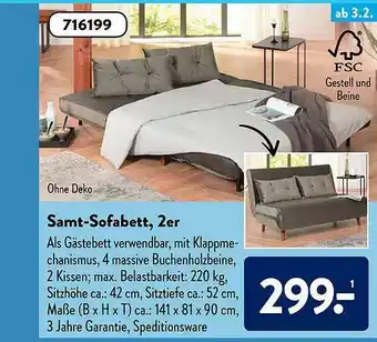 Aldi Süd Samt Sofabett, 2er Angebot