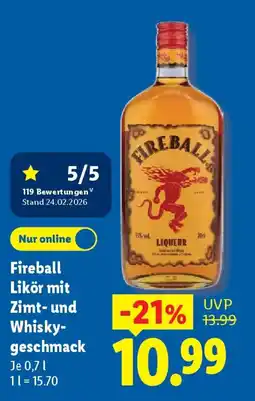 Lidl Fireball Likör mit Zimt- und Whisky geschmack Angebot
