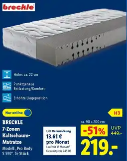 Lidl BRECKLE 7-Zonen Kaltschaum- Matratze Angebot