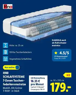 Lidl HN8 SCHLAFSYSTEME 7-Zonen Taschen federkernmatratze Angebot