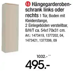 Zurbrüggen Hängegarderobenschrank links oder rechts Angebot