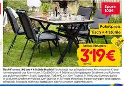 Rusta Tisch florens 140 cm + 4 stühle madrid Angebot