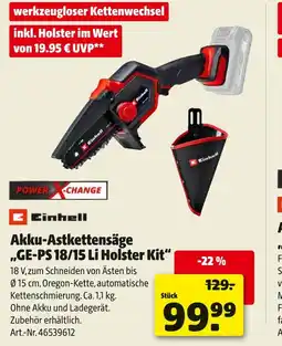 Hagebau Einhell akku-astkettensäge „ge-ps 18/15 li holster kit“ Angebot