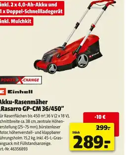 Hagebau Einhell akku-rasenmäher „rasarro gp-cm 36/450“ Angebot